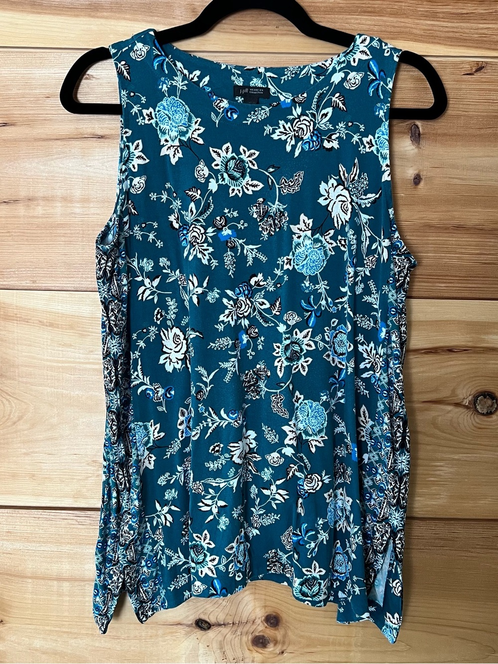 J. Jill Dark Teal Botanical Sleeveless Blouse Feminine Lovely Summer